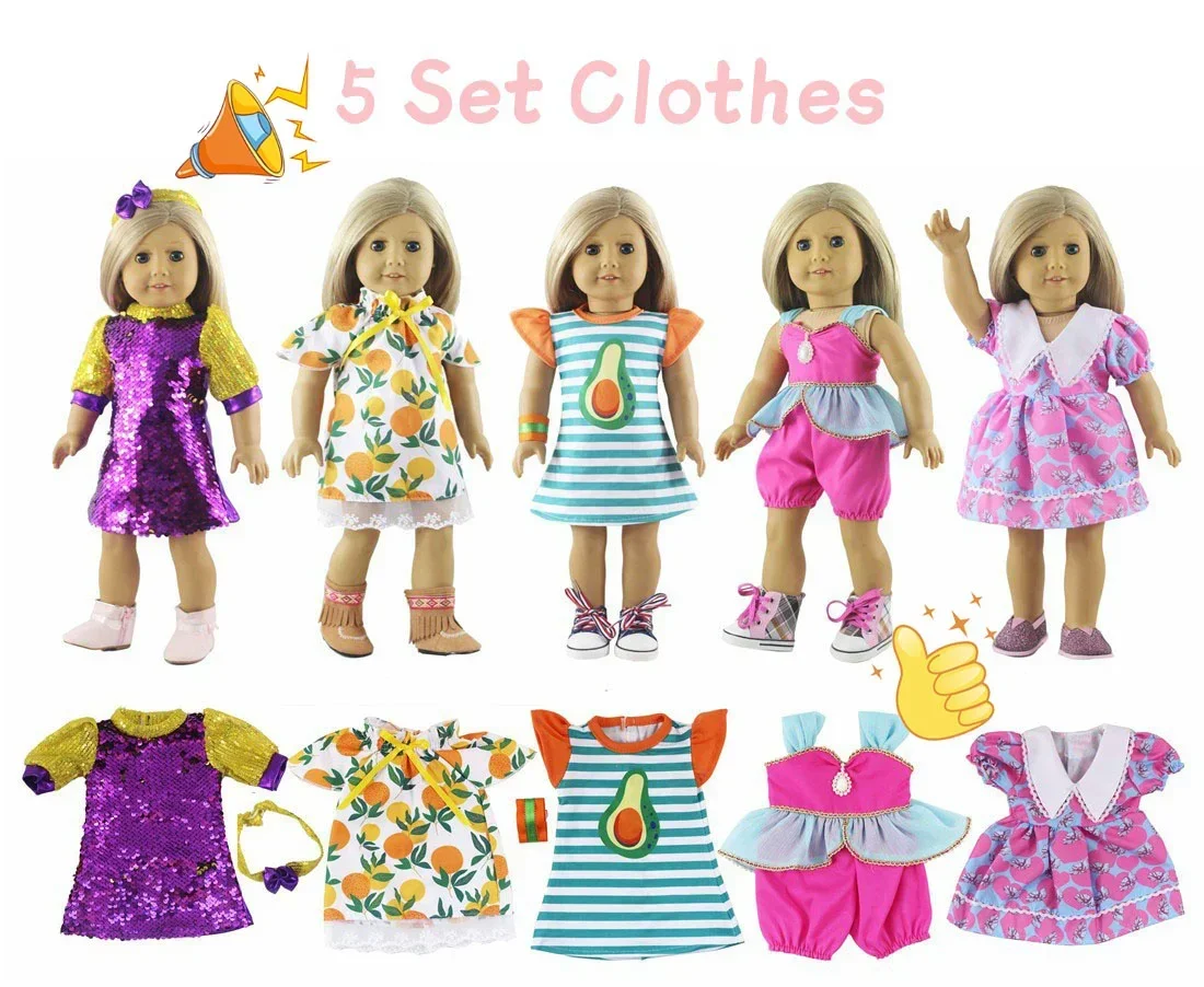 5 комплектов 45-сантиметровой кукольной одежды для 18-дюймовой американской девочки ручной работы, одежда разных стилей, подарок для детей