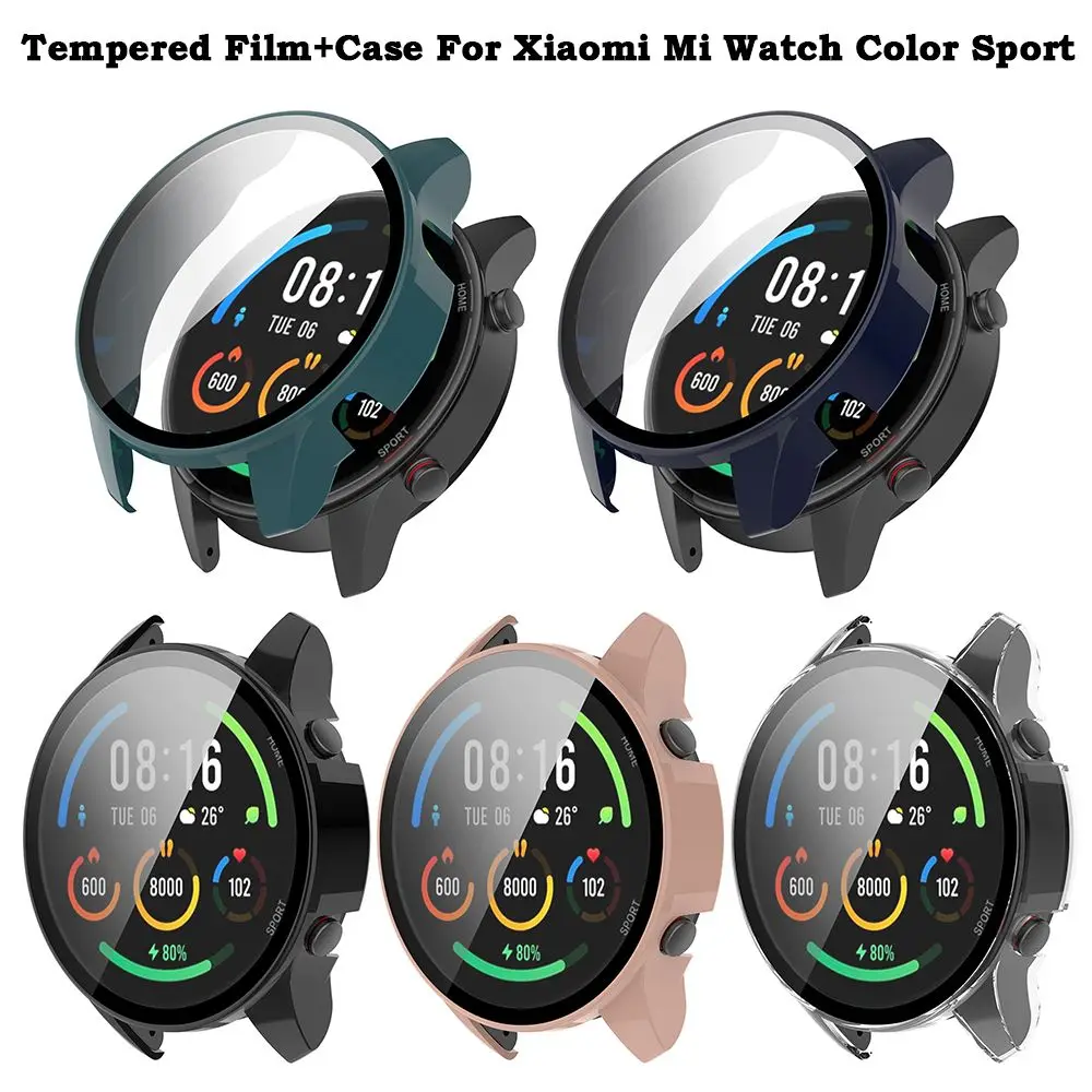 Полный Защитный Чехол Для ПК Для Xiaomi MI Watch Color Sport Global Version Screen Protector Cases Cover + Прозрачная Пленка Из Закаленного Стекла