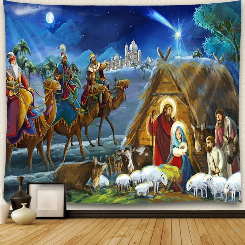 Вертепный гобелен с изображением яслей Иисуса, висящий на стене сарая Ангел, Пасхальный Рождественский декор стен, Гобелены с Христом, украшение комнаты