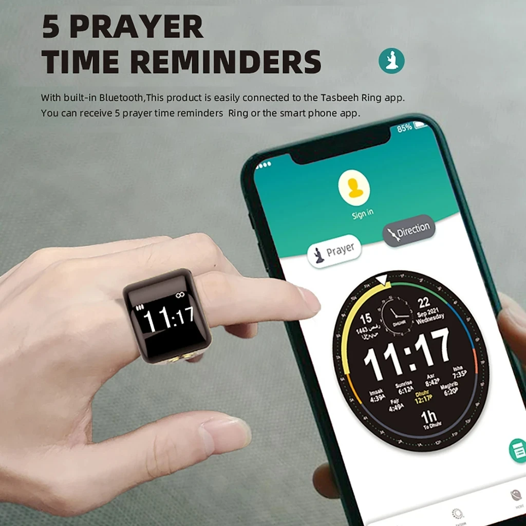 Новое цифровое электронное смарт-кольцо, счетчик времени, напоминание о Азане, будильник, совместимый с Bluetooth для медитации, мусульманской йоги