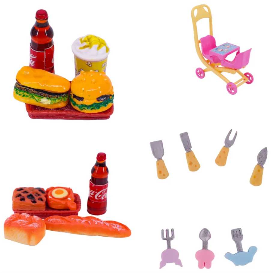 Новые аксессуары для кукольных напитков Модные детские игрушки Посуда для гамбургеров Праздничный набор для Дня рождения Западная кухня Рождественские подарки
