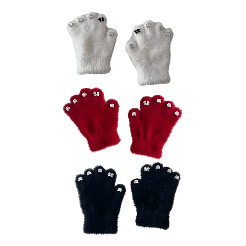 Детские зимние теплые перчатки с кошачьим декором для маникюра, детские принадлежности