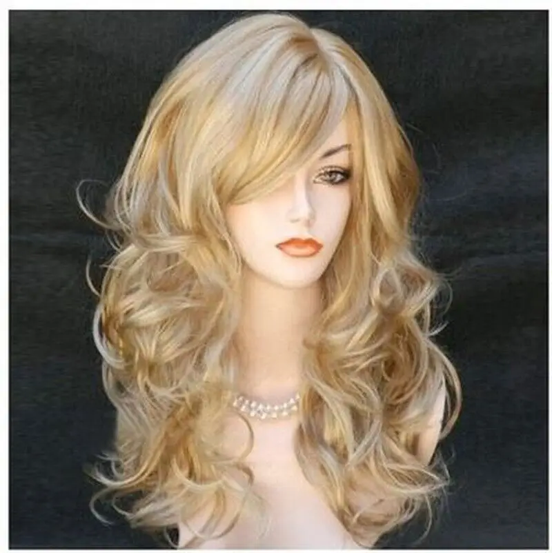Длинные волнистые смешанные светлые парики из натуральных термостойких волос, синтетический парик для женщин