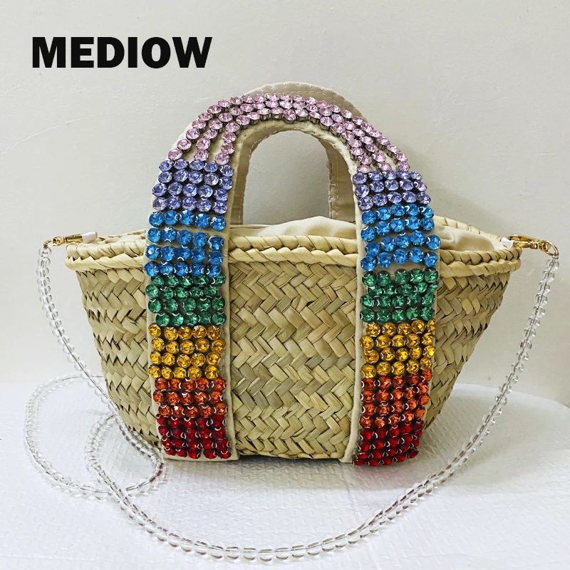 Женская сумка MEDIOW National, роскошная дизайнерская пляжная сумка и кошелек 2023 года выпуска, новинка из бамбукового переплетения, имитирующая бриллиантовое плечо с мозаикой