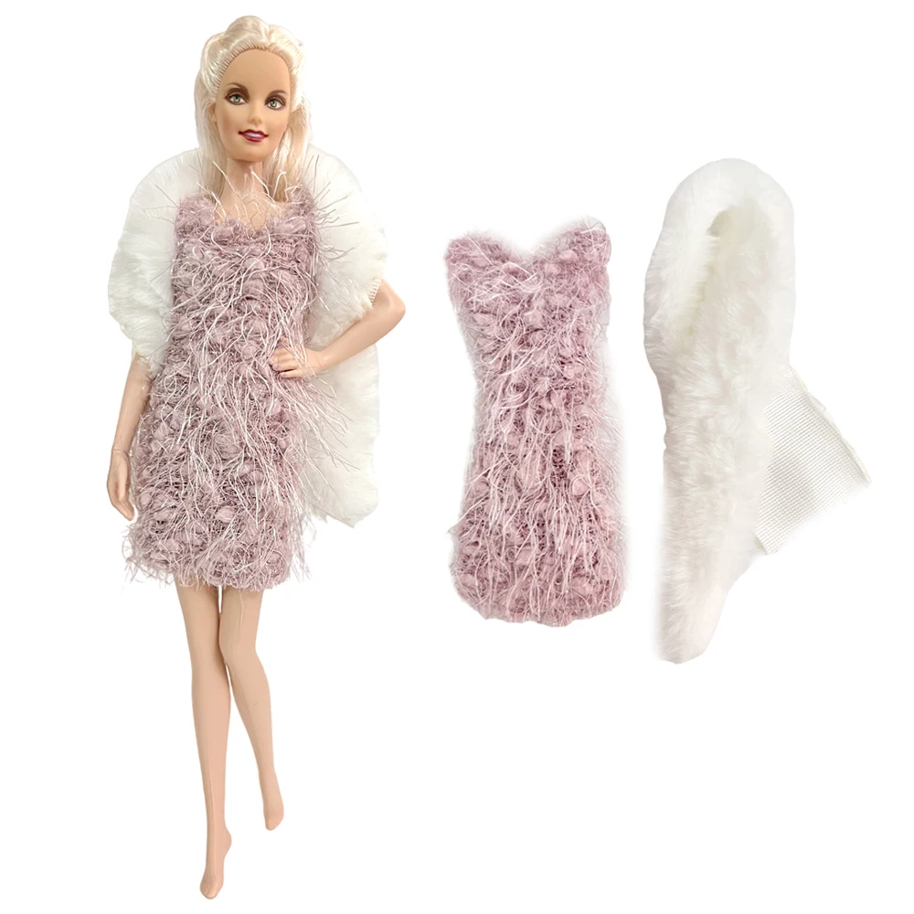 NK 2 предмета/ комплект, модное платье, белая шаль + фиолетовая юбка, современная одежда, аксессуары для куклы Барби, детские игрушки для кукол 1/6.